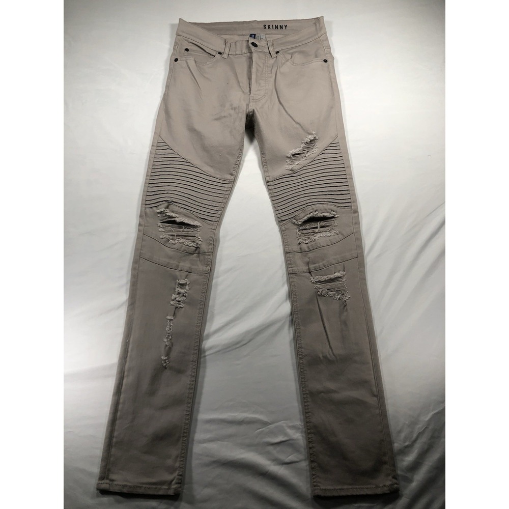 Divided H&M Skinny Moto Jeans Button Fly Distressed Faded Green Mens Size 29